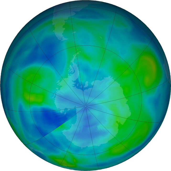 Antarctic ozone map for 05 April 2020